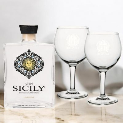 Gin Sicily cl 50 con 2 calici Gin Tonic